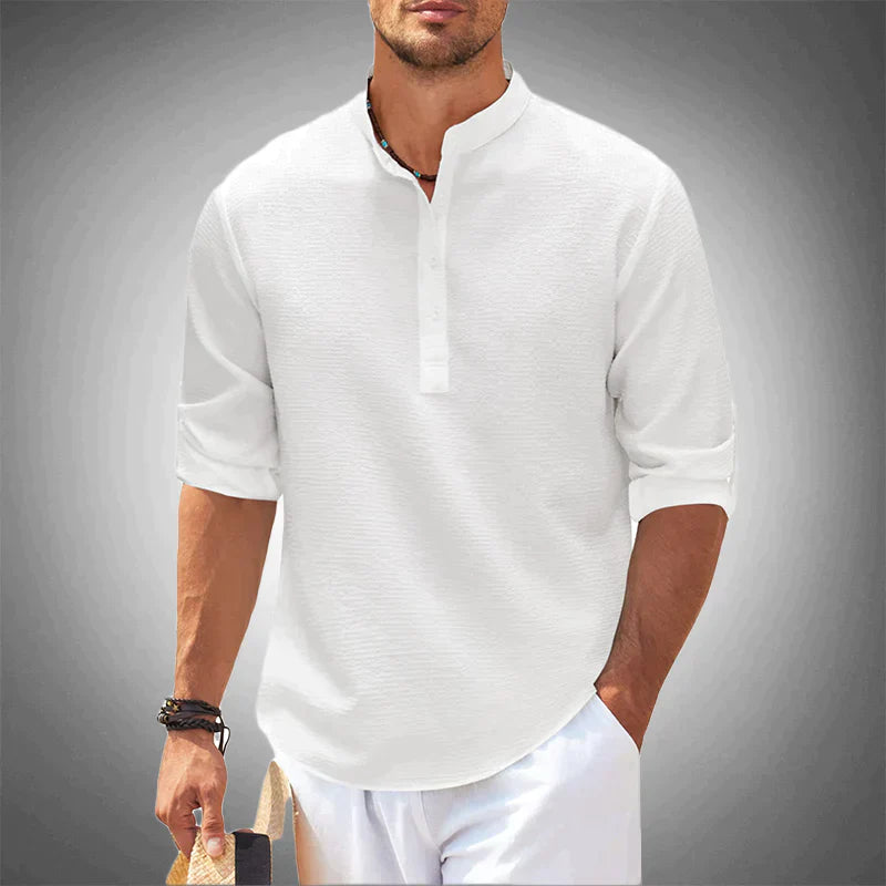 Men's apparel: stylish long-sleeve button-down shirt, perfect for spring/summer casual & semi-formal style.