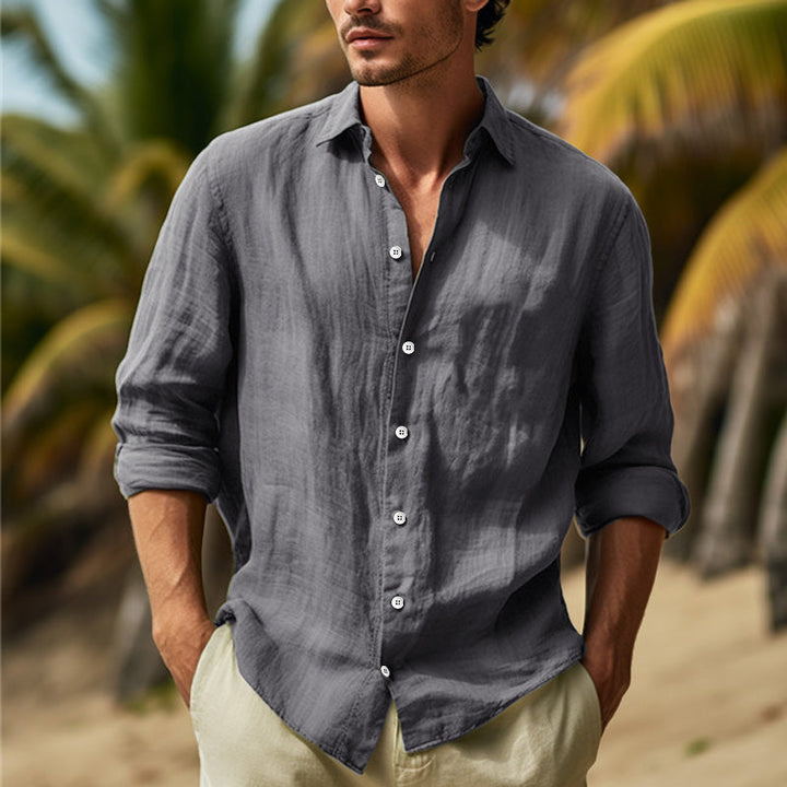 Men's stylish long sleeve button-up shirt for modern casual wear.