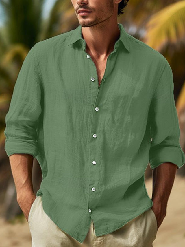 Men's casual long sleeve button-up shirt, ideal for smart casual outfits and comfortable everyday style.