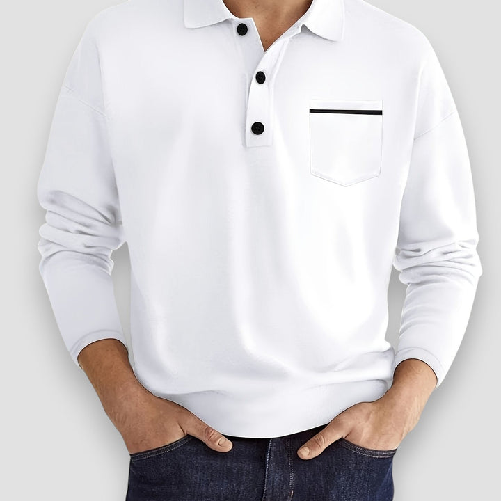 Versatile men's long sleeve polo shirt, classic design for all-season everyday style and comfort.