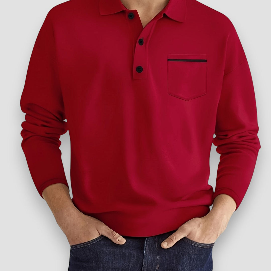 Comfortable men's long sleeve polo, effortless casual elegance, an essential stylish top for men.