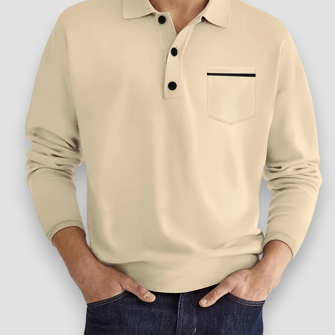 Classic men's long sleeve polo shirt, soft fabric, ideal for smart casual and sophisticated everyday fashion.