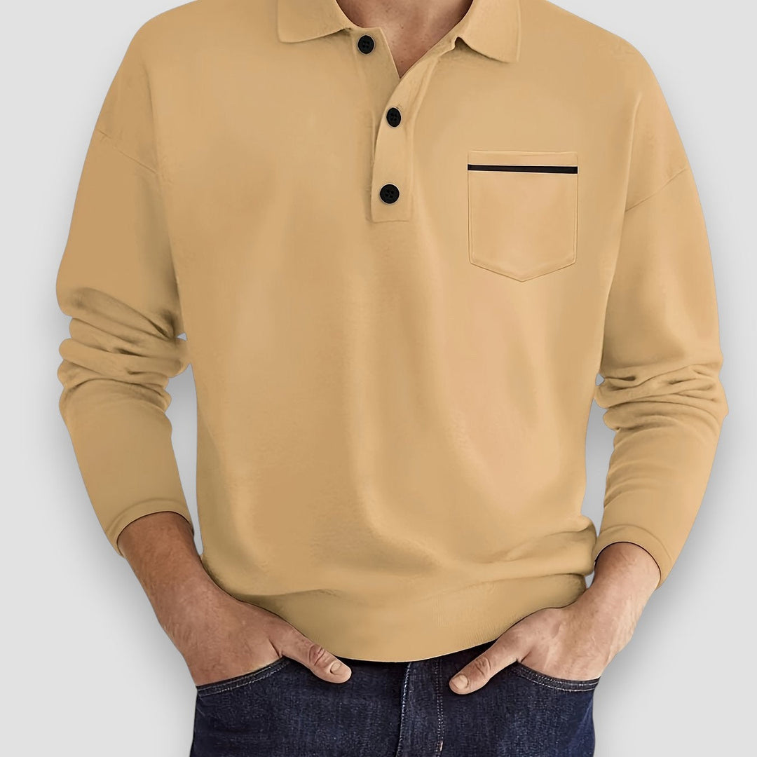 Men's premium long sleeve polo shirt, featuring a button placket and comfortable fit for daily wear.