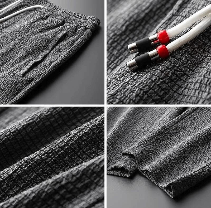 Men's sleepwear and loungewear set, featuring a stylish V-neck top & comfortable trousers for relaxation.