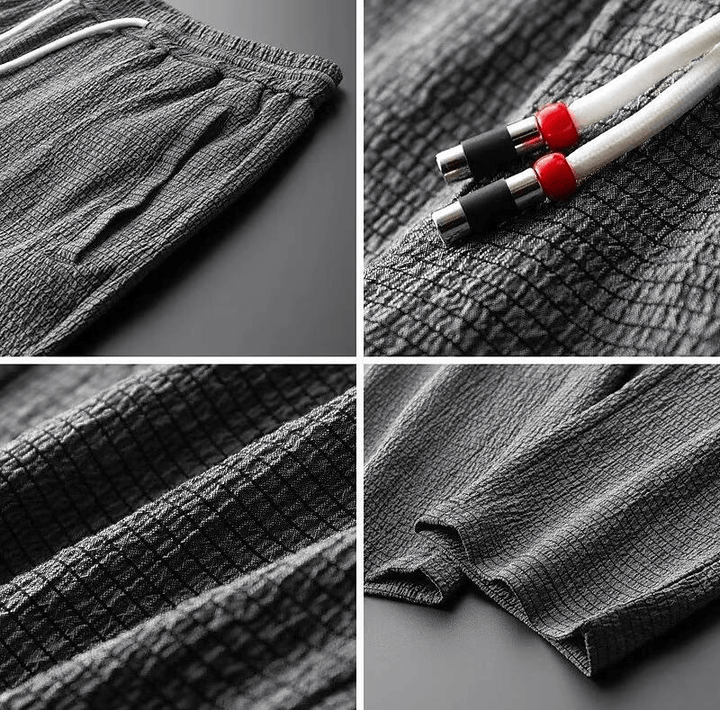 Men's sleepwear and loungewear set, featuring a stylish V-neck top & comfortable trousers for relaxation.