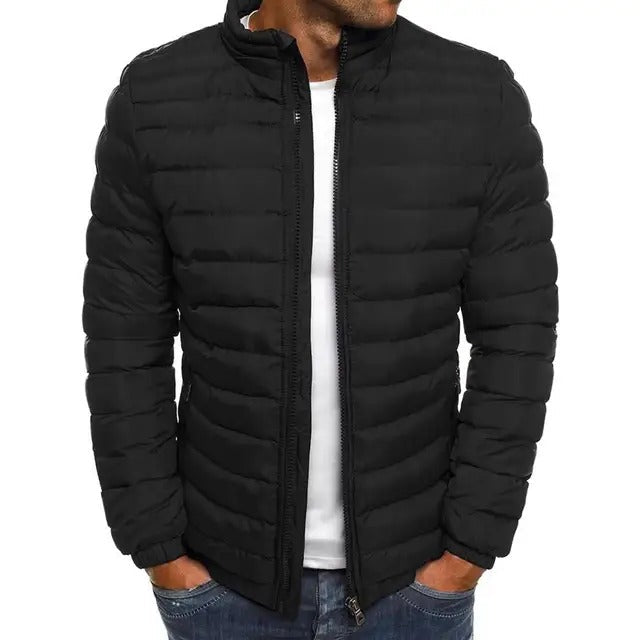 Men's stylish mid-season jacket with stand-up collar in a sleek design, perfect for transitional weather.