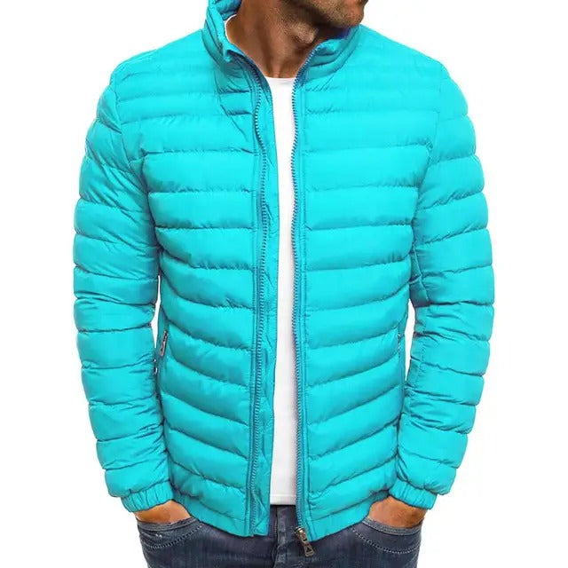 Gray men's casual outerwear jacket with a stylish stand-up collar, ideal for mid-season wear.