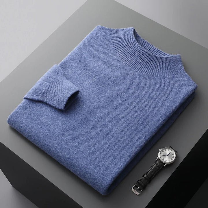 Men's stylish mock neck sweater, long sleeve, modern look for casual fall fashion.