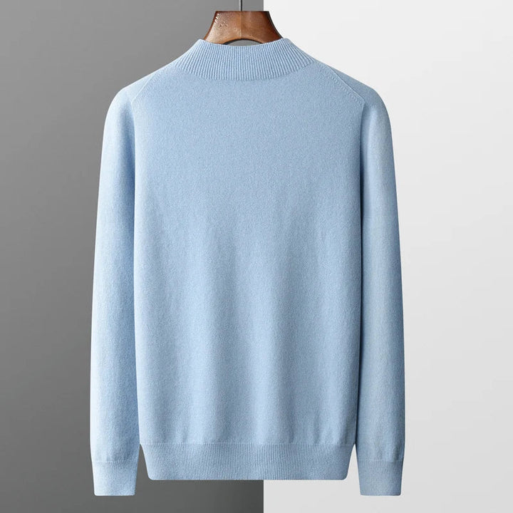 Elegant men's mock neck sweater in a refined knit, a wardrobe essential for modern style.