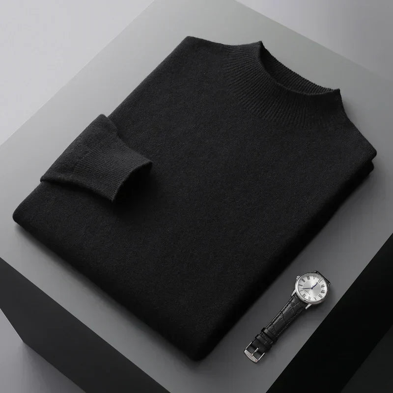 Casual men's long-sleeve mock neck sweater, great for fall fashion & elevated everyday comfort.