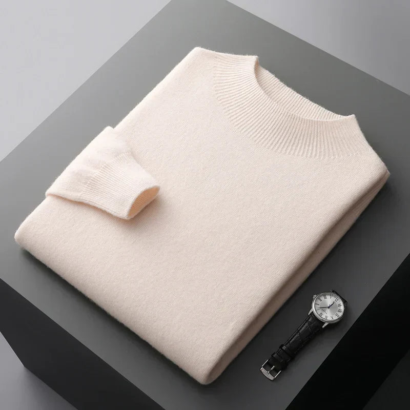 Wardrobe essential: Men's comfortable mock neck sweater, long sleeve, versatile for fall/winter looks.