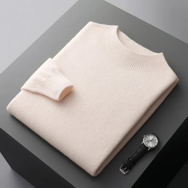 Wardrobe essential: Men's comfortable mock neck sweater, long sleeve, versatile for fall/winter looks.