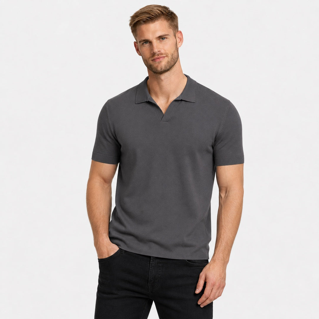 Regular fit men's open collar polo. Comfortable & modern for smart casual outfits.
