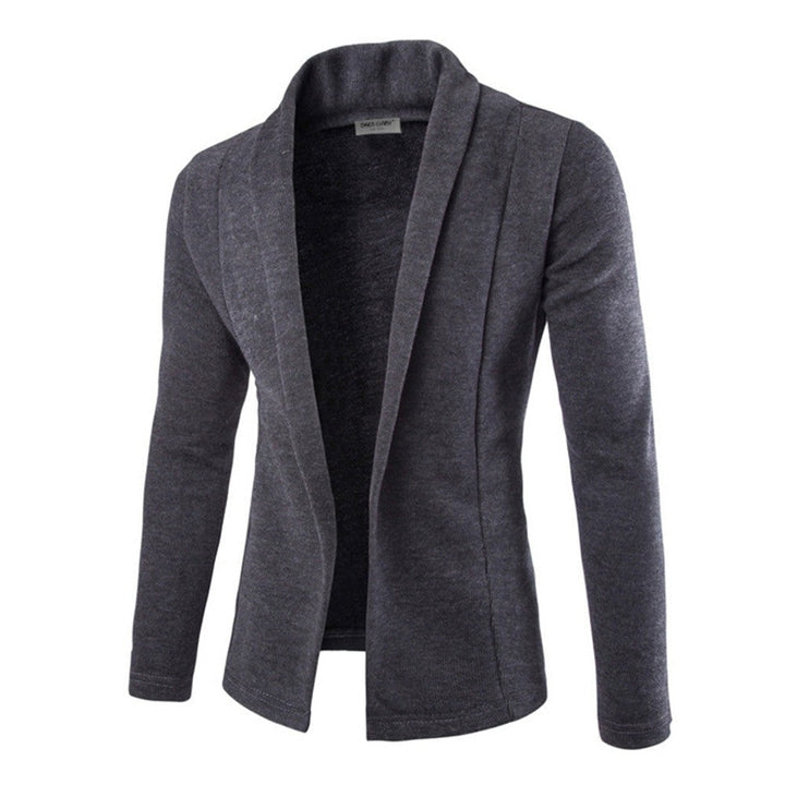 Men's stylish open front shawl collar cardigan. Versatile long sleeve layering piece for casual fall & winter fashion.
