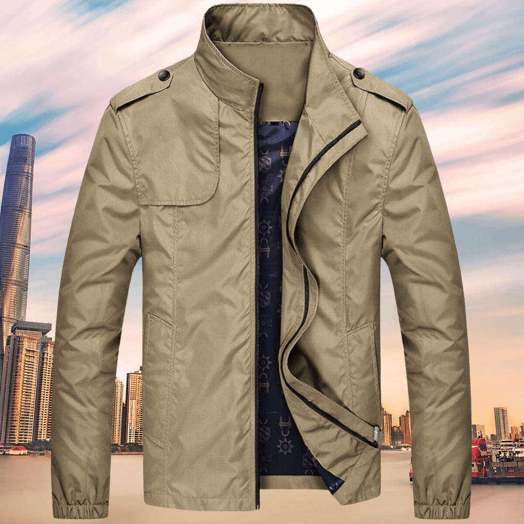 Warm men's oxford collar jacket, comfortable fall fashion essential for versatile men's style & autumn.