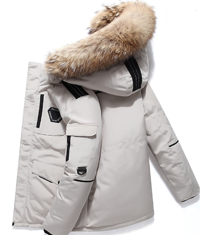 Men's stylish padded winter parka jacket with hood, ideal for cold weather outerwear. Warm & cozy.