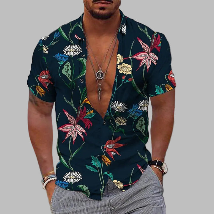 Casual men's short sleeve print shirt, lightweight summer fashion, great for beach wear & vacation.