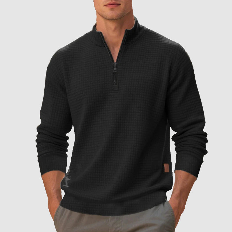 Cozy men's textured quarter-zip sweater, regular fit. Perfect pullover for autumn/winter layering & comfort.