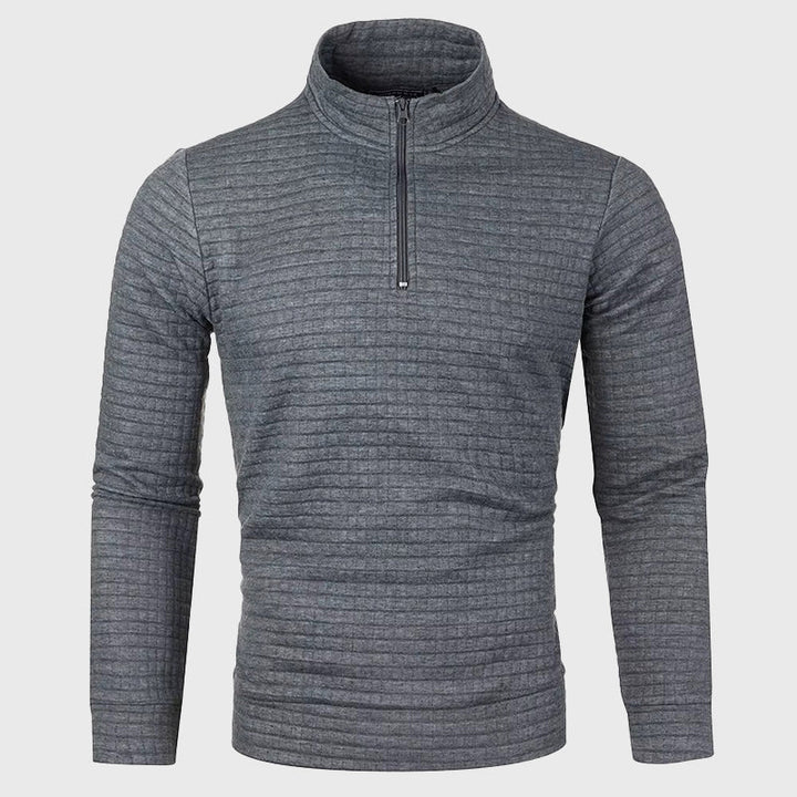 Elegant men's quarter-zip sweater, textured, regular fit. Refined comfort men's apparel for everyday style.