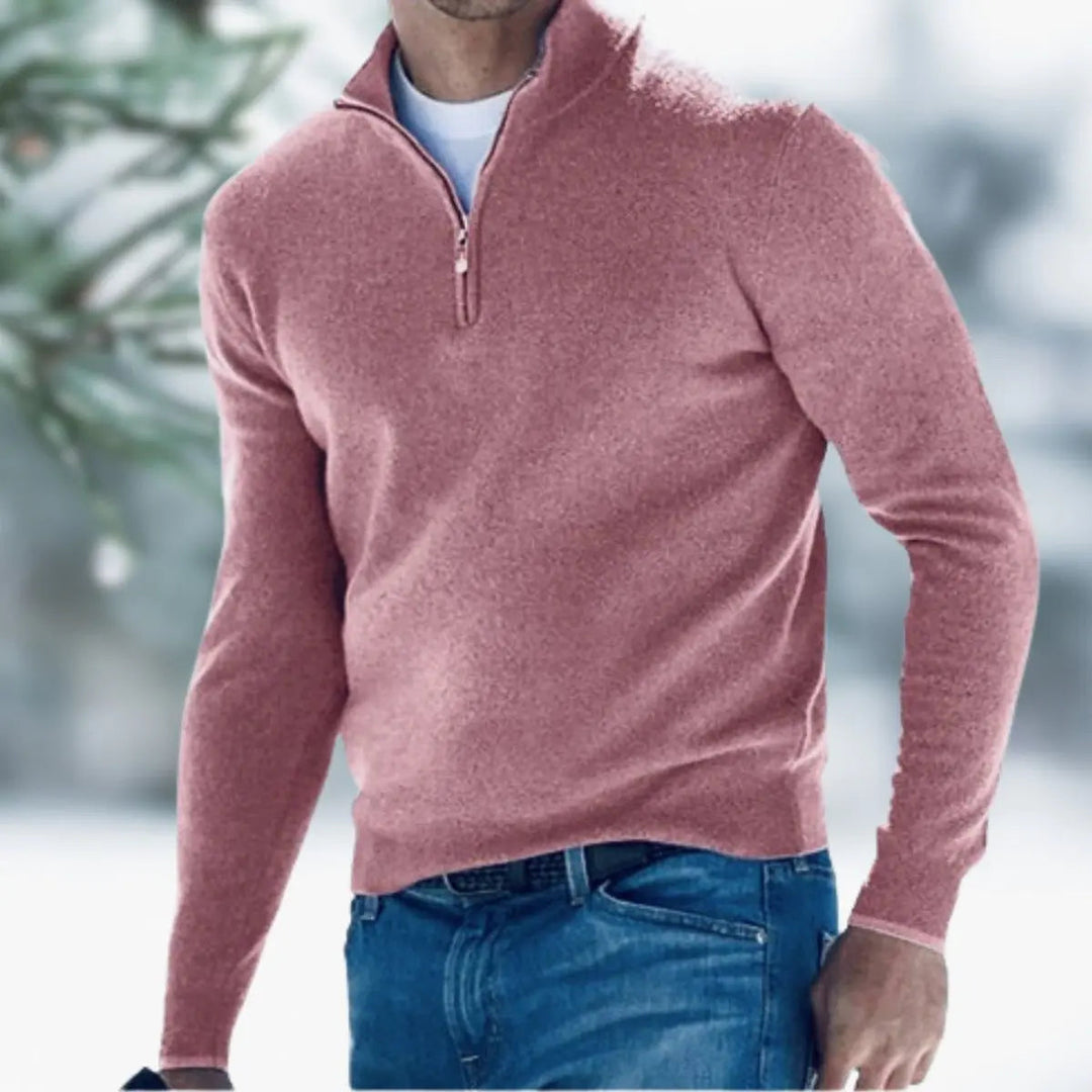 Men's comfortable quarter-zip knit long sleeve sweater, a stylish pullover jumper for any occasion.