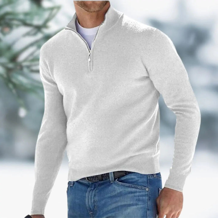 Versatile men's quarter-zip pullover sweater, a perfect long sleeve layering piece for casual fashion.