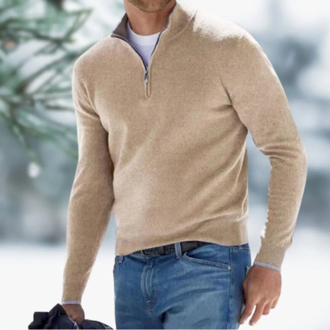 Classic men's quarter-zip knit sweater, long sleeve pullover for everyday comfort & smart casual outfits.