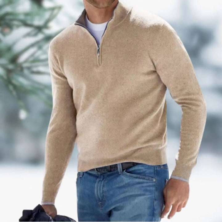 Classic men's quarter-zip knit sweater, long sleeve pullover for everyday comfort & smart casual outfits.