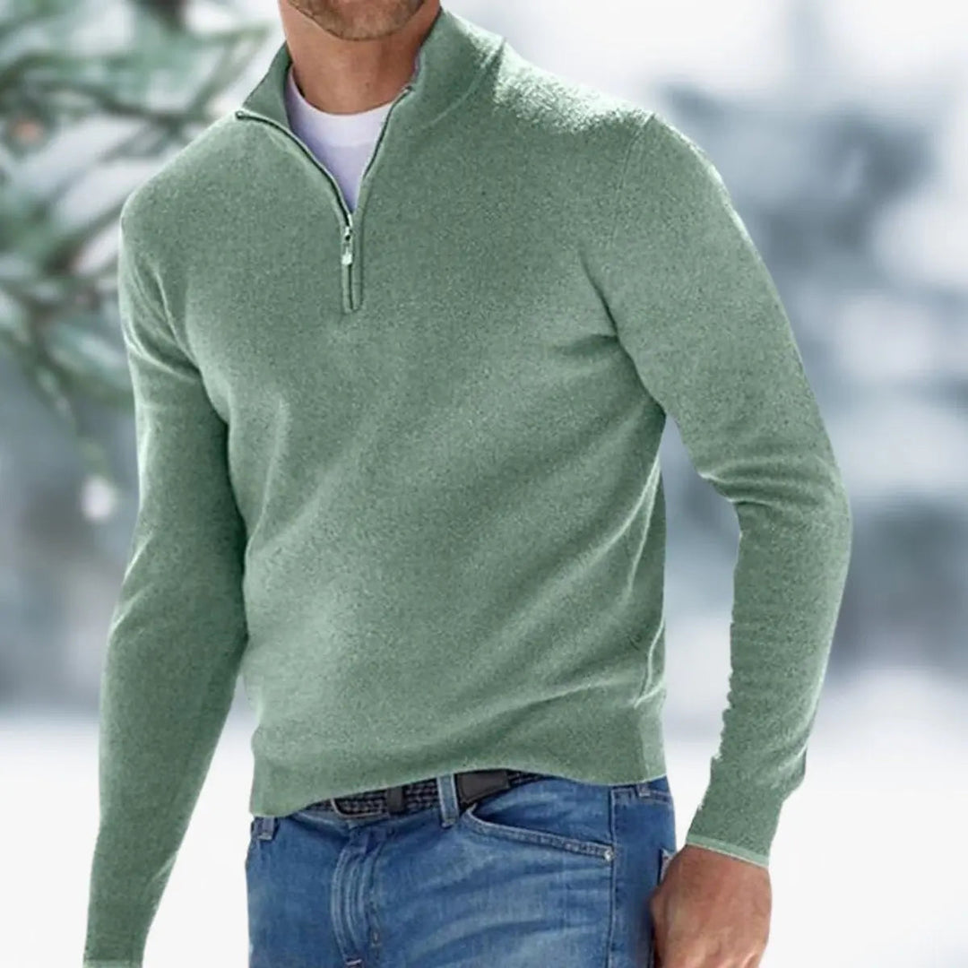 Men's quarter-zip knit long sleeve pullover, a comfortable & stylish sweater for versatile wear.