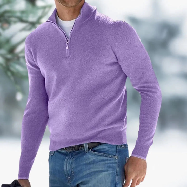 Men's layering quarter-zip knit sweater, long sleeve pullover for versatile casual & smart casual fashion.