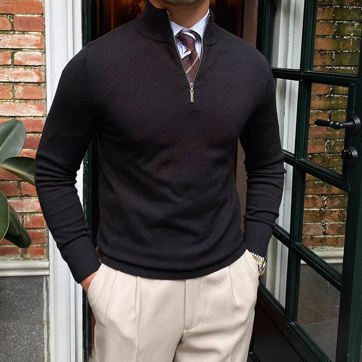 Men's stylish quarter-zip mock neck sweater. Perfect for casual fall fashion & layered winter wear.
