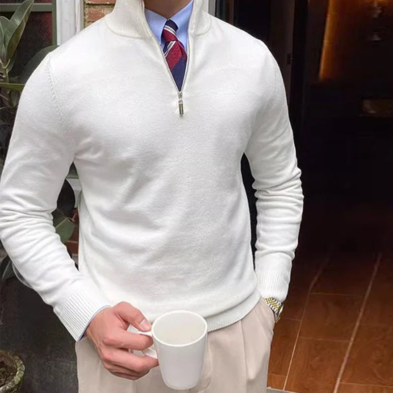 Men's versatile mock neck quarter zip sweater for stylish everyday wear. Great for fall & winter layering.