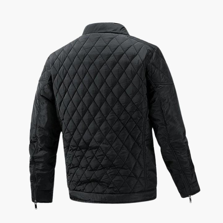 Warm men's zip-up quilted bomber jacket, ideal lightweight casual outerwear for cold weather.
