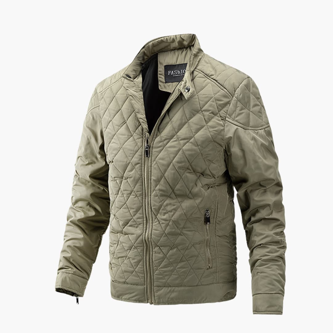 Comfortable men's quilted bomber jacket, a sleek zip-up outer layer for a smart fall/winter look.