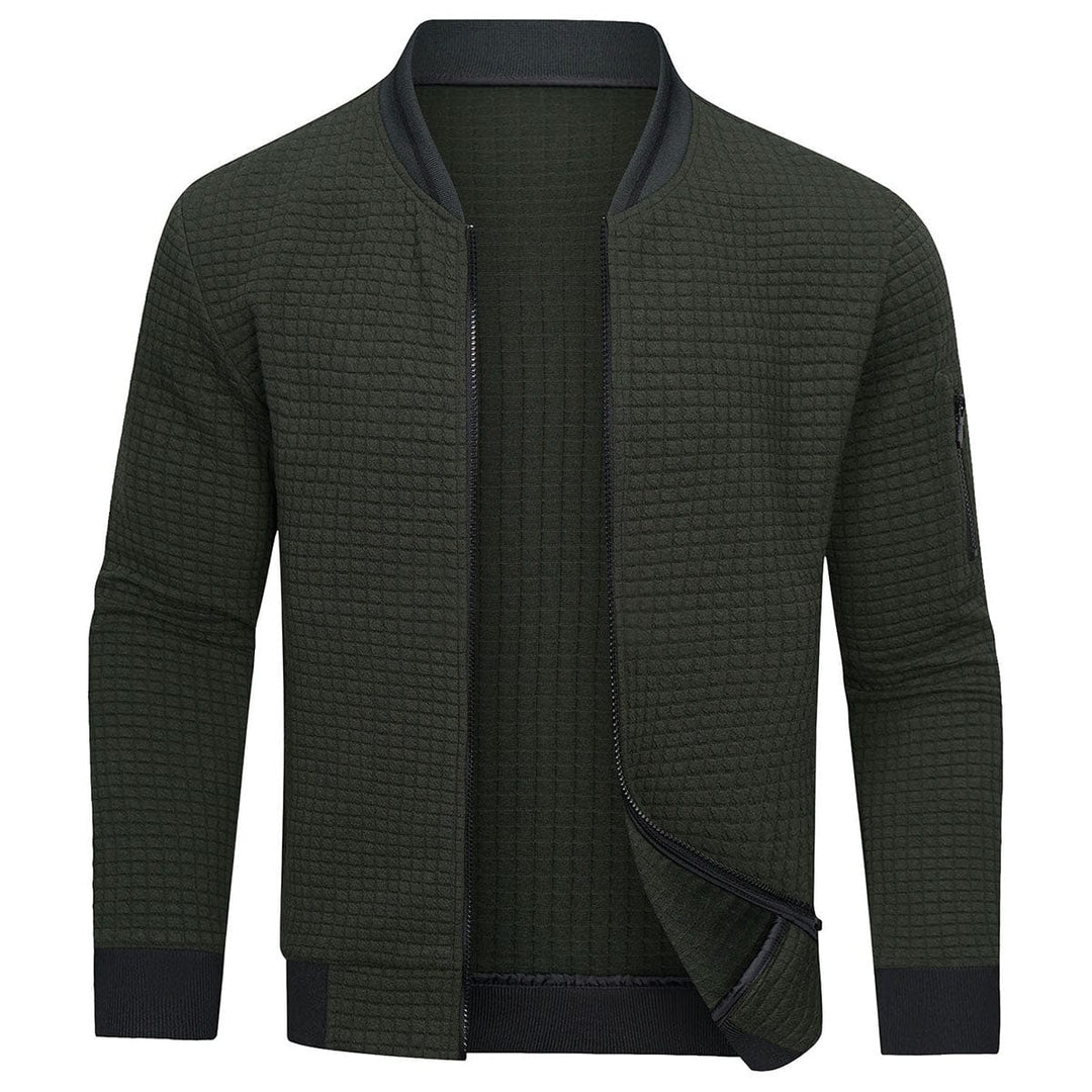 Quilted men's bomber jacket, a comfortable zip-up outerwear piece for stylish everyday wear.