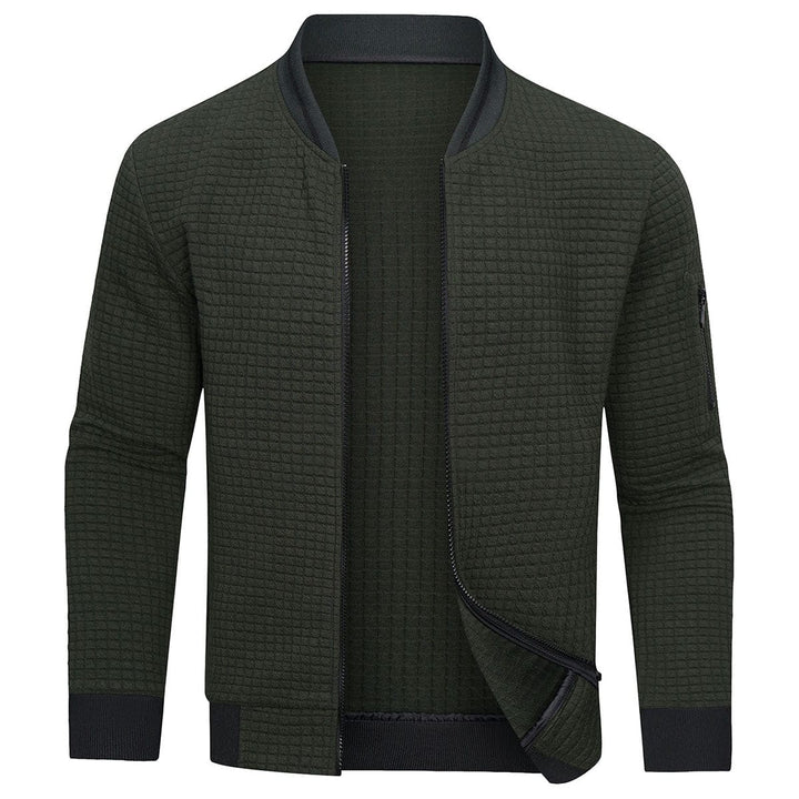 Quilted men's bomber jacket, a comfortable zip-up outerwear piece for stylish everyday wear.