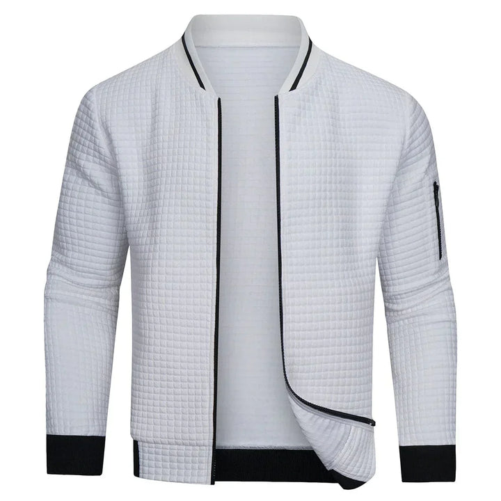 Stylish men's quilted bomber jacket, featuring a practical zip-up closure, ideal for casual outerwear.
