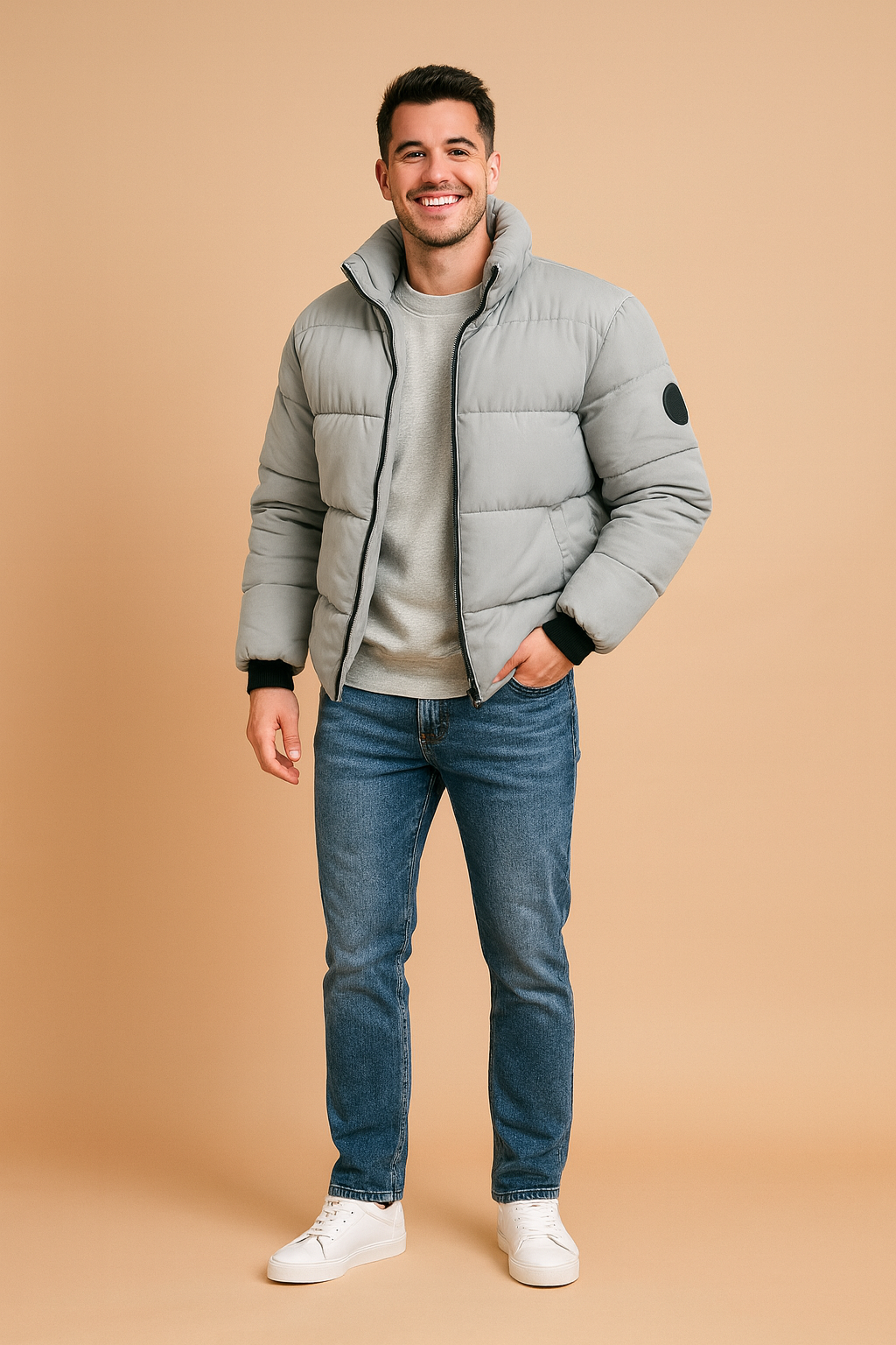 Men's stylish quilted insulated urban winter down jacket for cold weather.