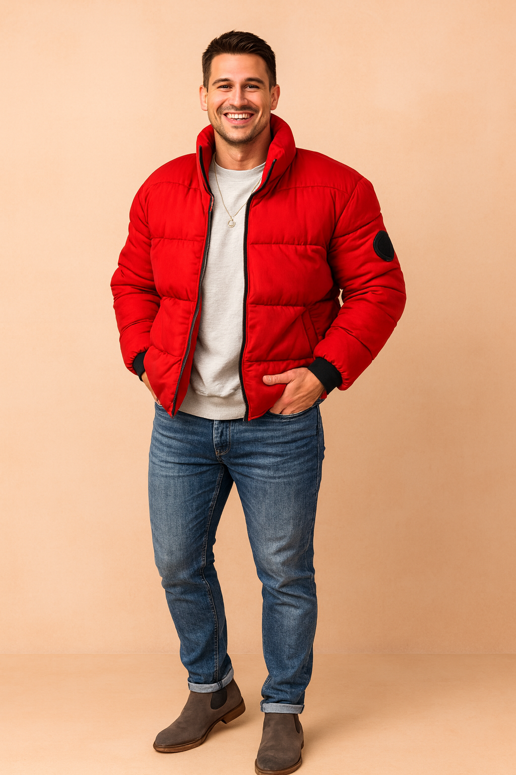 Durable men's outdoor jacket: stylish, warm, and designed for winter urban adventures.