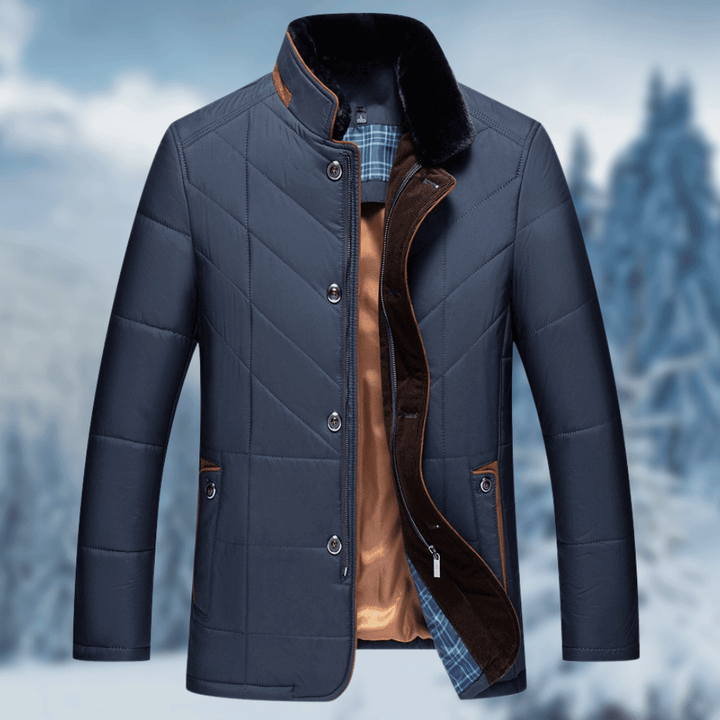 Men's stylish quilted puffer jacket with a warm faux fur collar, perfect for winter casual wear.