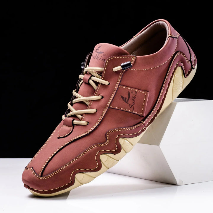 Men's stylish retro barefoot lace-up sneakers with a flexible sole for casual everyday wear.