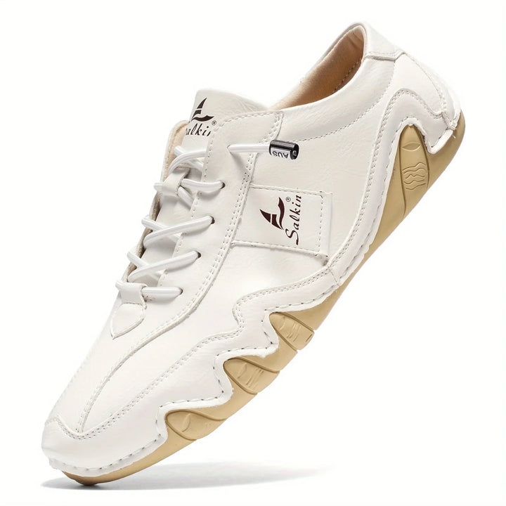 Men's retro lace-up barefoot sneakers; flexible sole for comfortable walking & casual wear.