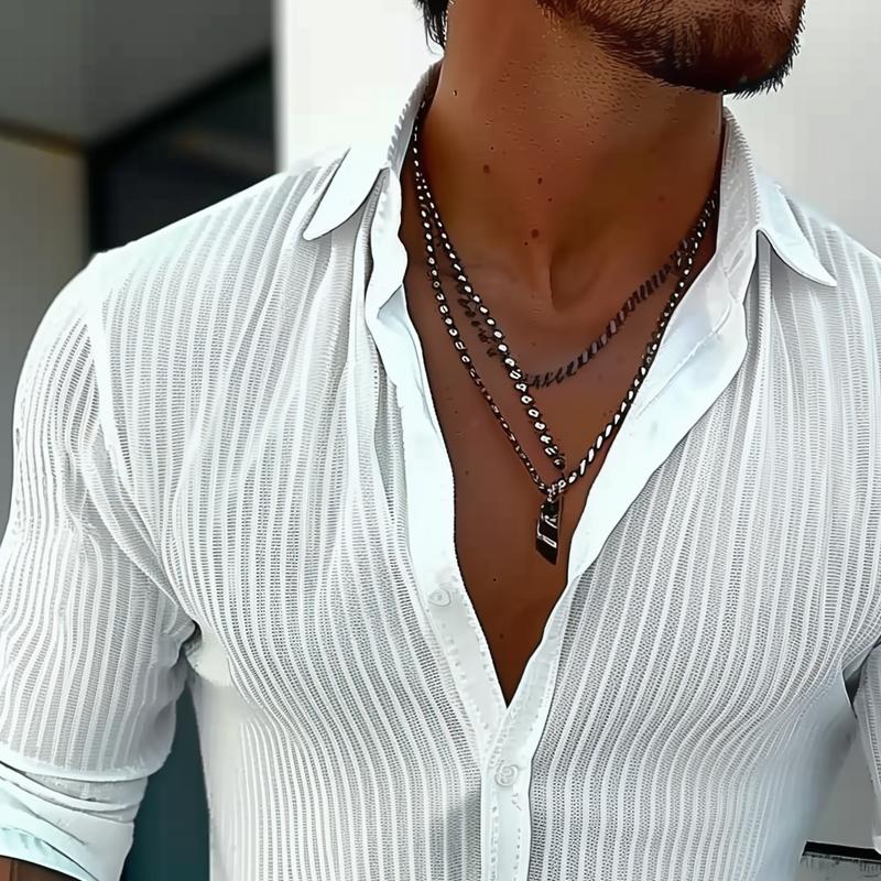 Men's casual wear: a chic ribbed long sleeve button shirt