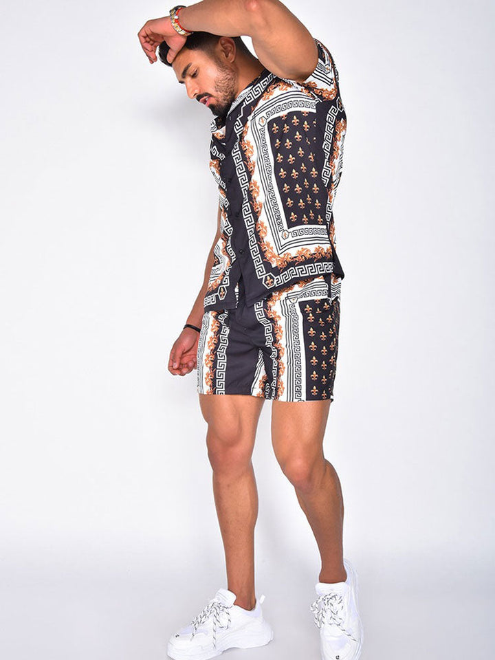 Men's stylish short sleeve shirt & matching shorts summer set. Perfect for casual wear & vacations.