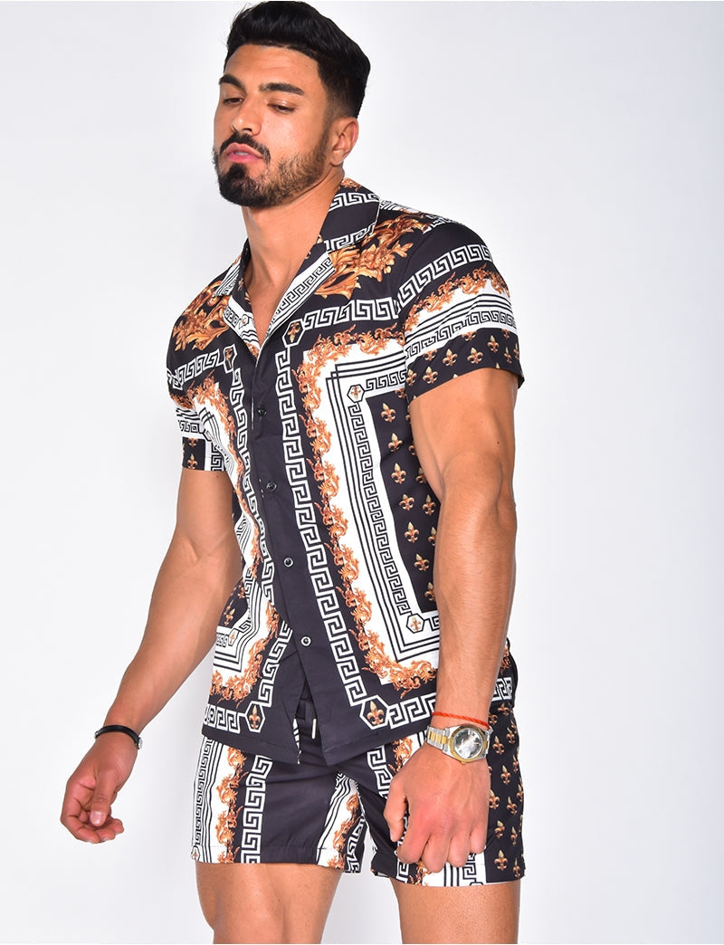 Dynamic men's short sleeve shirt & shorts summer set. Versatile two-piece for stylish spring and summer adventures.