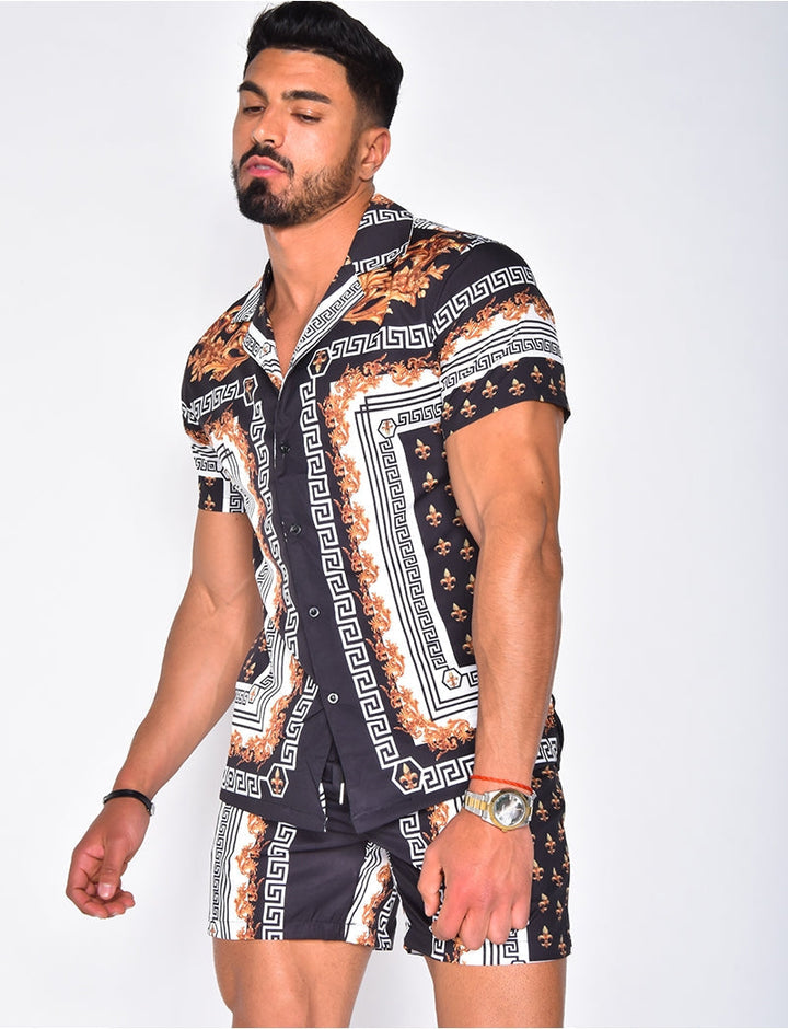 Dynamic men's short sleeve shirt & shorts summer set. Versatile two-piece for stylish spring and summer adventures.