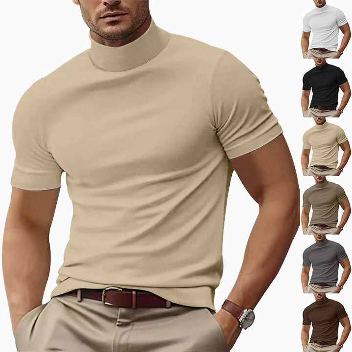Men's stylish short sleeve turtleneck t-shirt in a slim fit, perfect for modern casual wear.