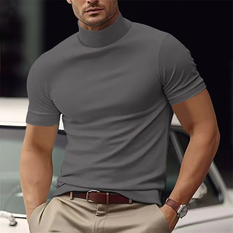 Men's stylish short sleeve turtleneck t-shirt, a versatile and modern top for everyday casual fashion.