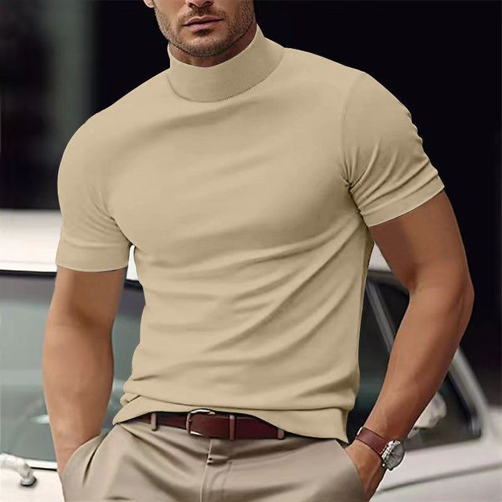 Men's casual short sleeve turtleneck t-shirt, a stylish and slim-fit top for modern everyday wear.