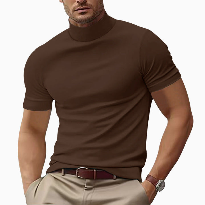 Slim fit men's short sleeve turtleneck t-shirt, a comfortable and stylish casual top for men.