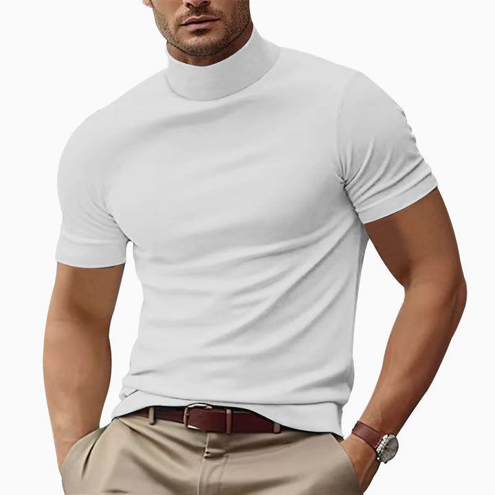 Men's short sleeve turtleneck t-shirt, a stylish and comfortable top for everyday men's fashion.
